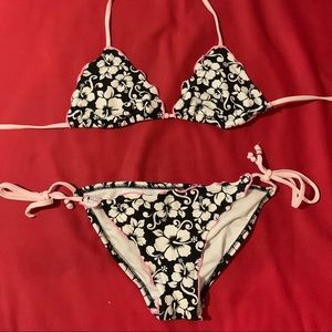Black & White Floral Print w/ Pink Bikini